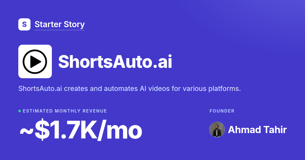 ShortsAuto.ai: Revenue, Growth & Monetization · Starter Story