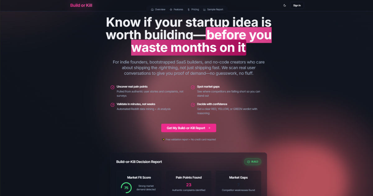 Build or Kill website screenshot