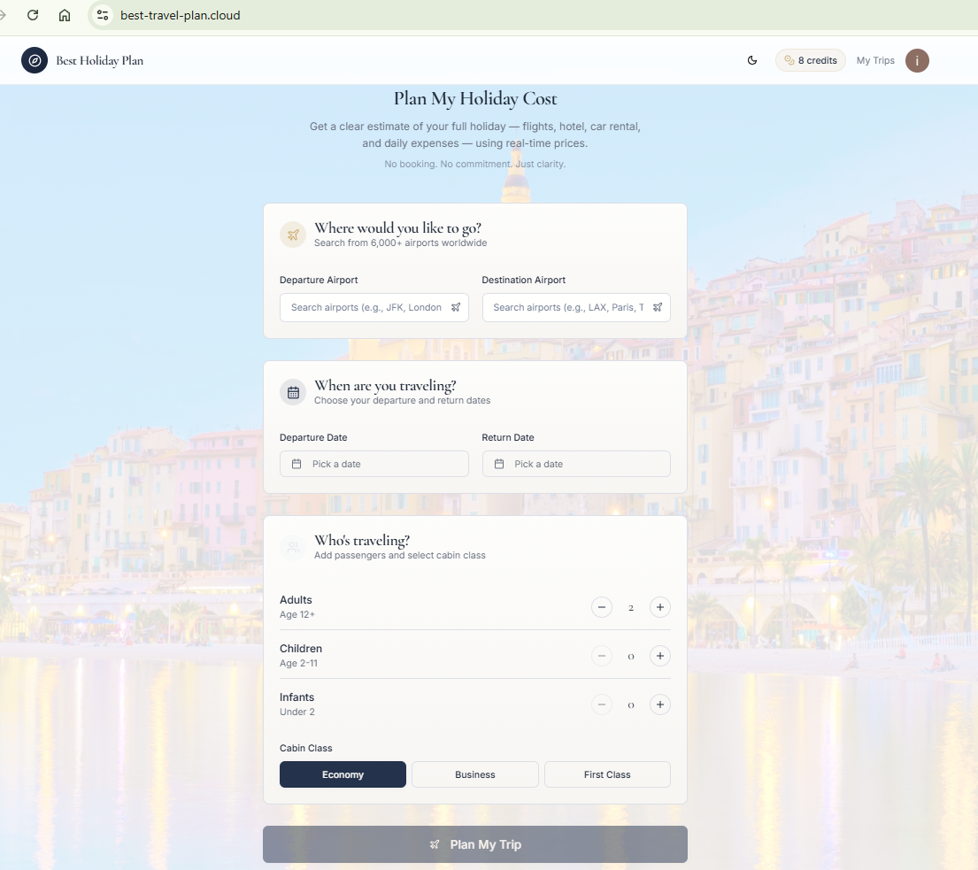 Best Travel Plan  website screenshot