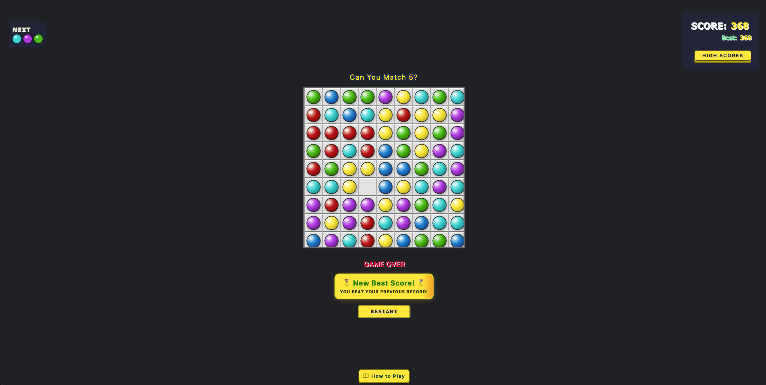 Match 5 Balls Game website screenshot