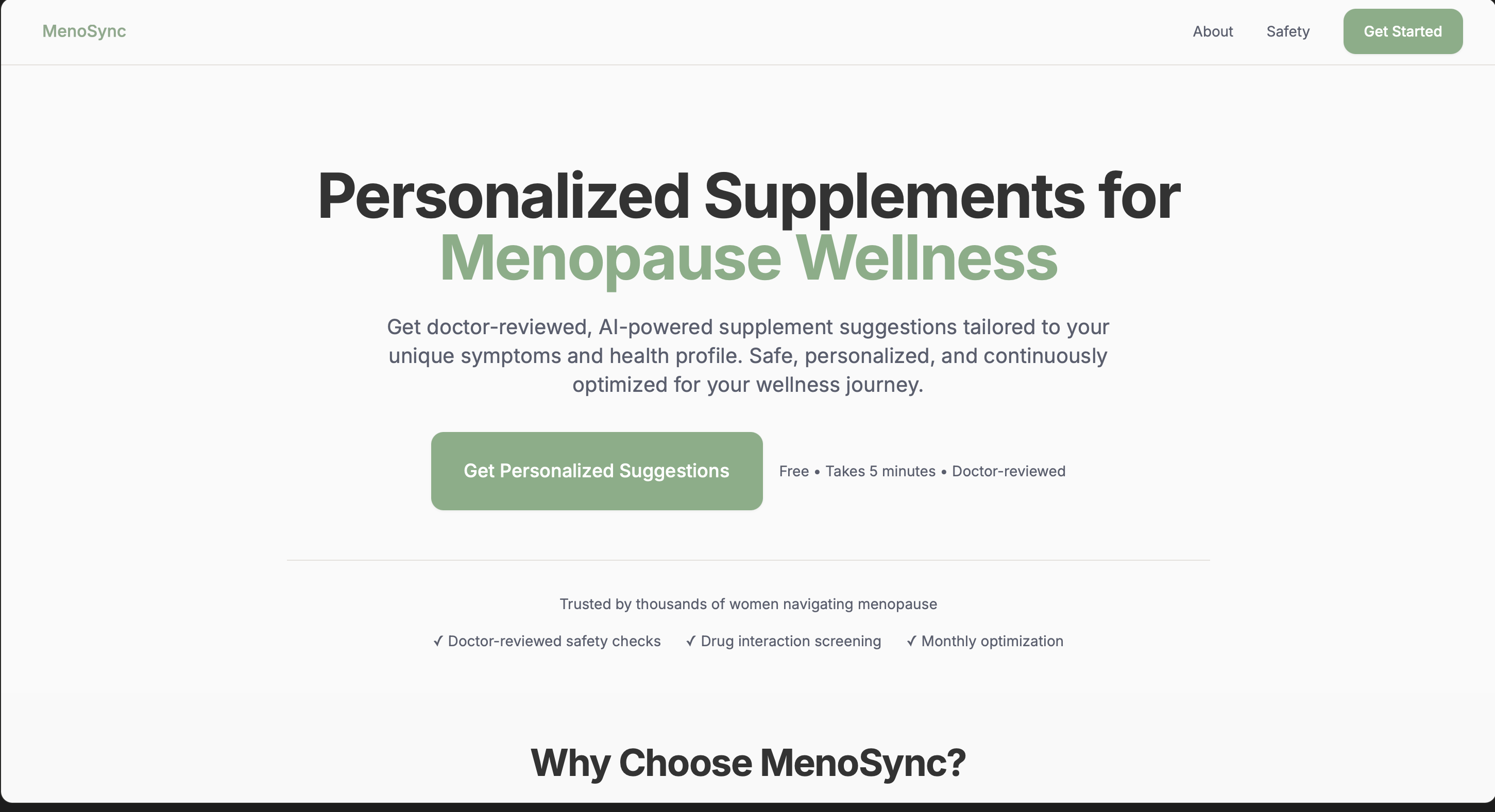 menosync website screenshot