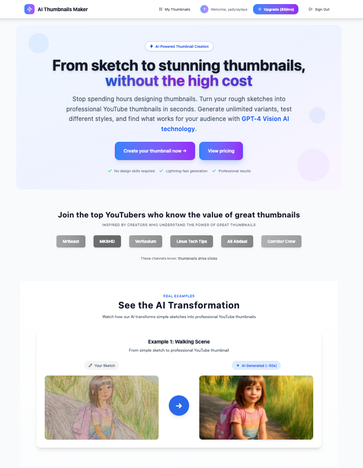 AI Thumbnail Maker website screenshot