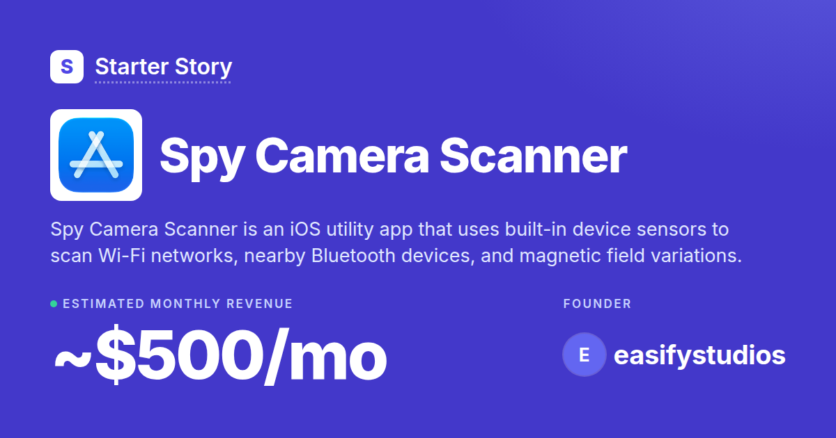 Spy Camera Scanner: Revenue, Growth & Monetization · Starter Story