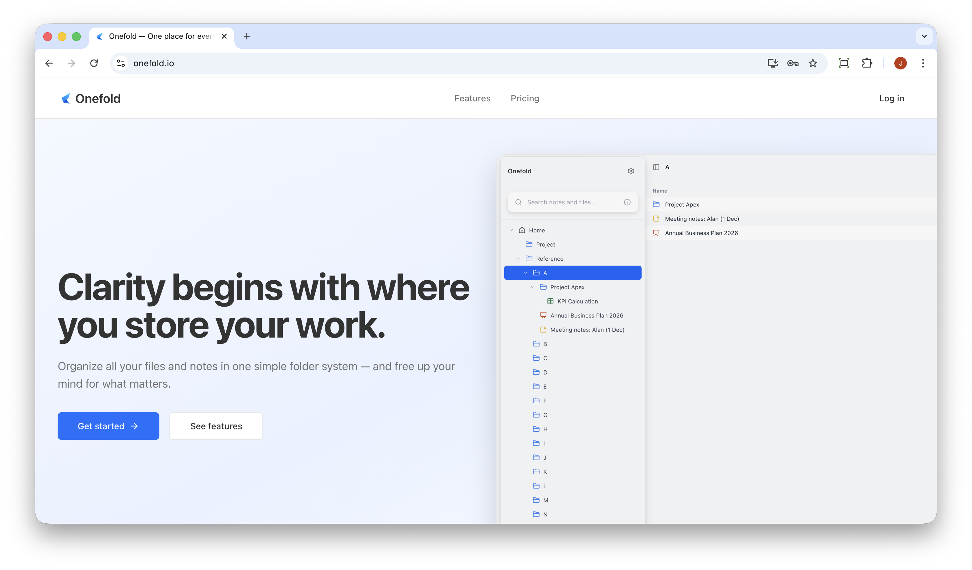 Onefold website screenshot