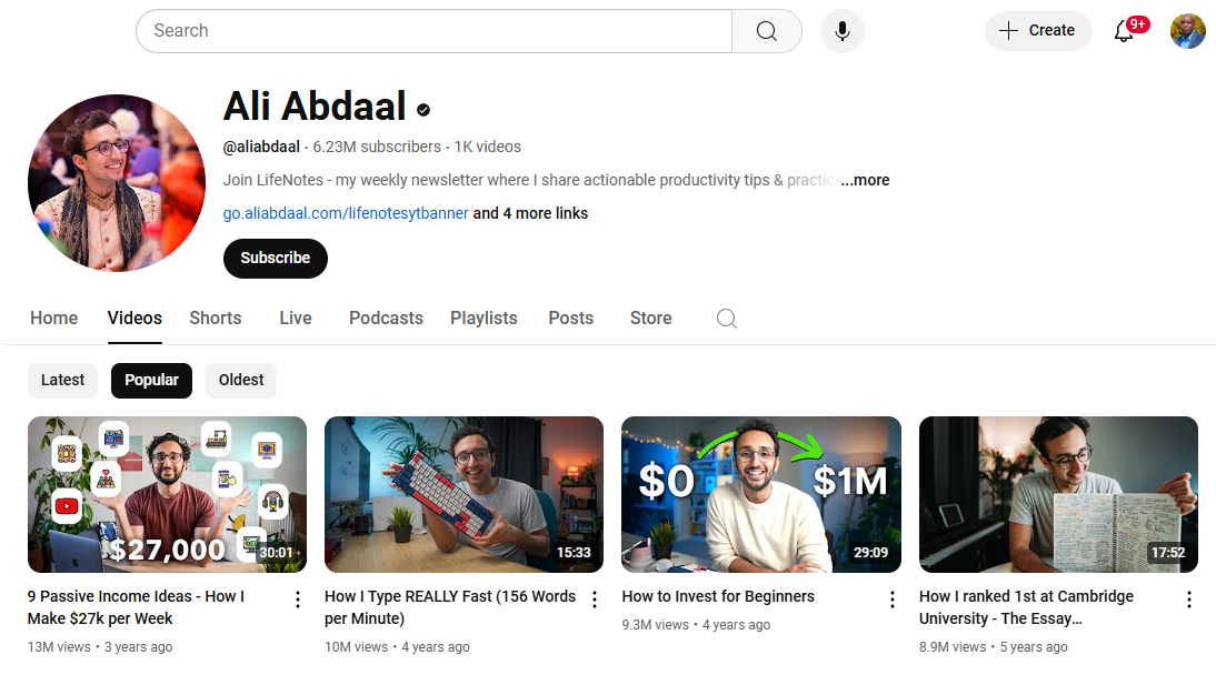 Ali Abdaal YouTube Channel