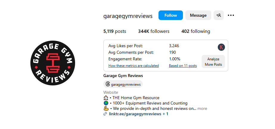 Garage Gym Reviews IG Page