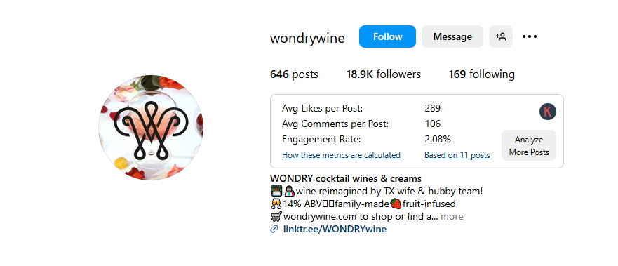 Wondry Wine IG Presence