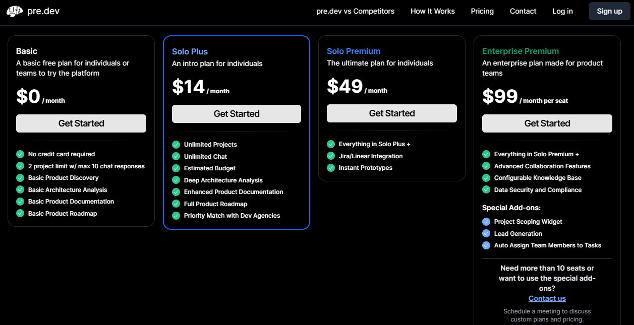 Pre.Dev Pricing