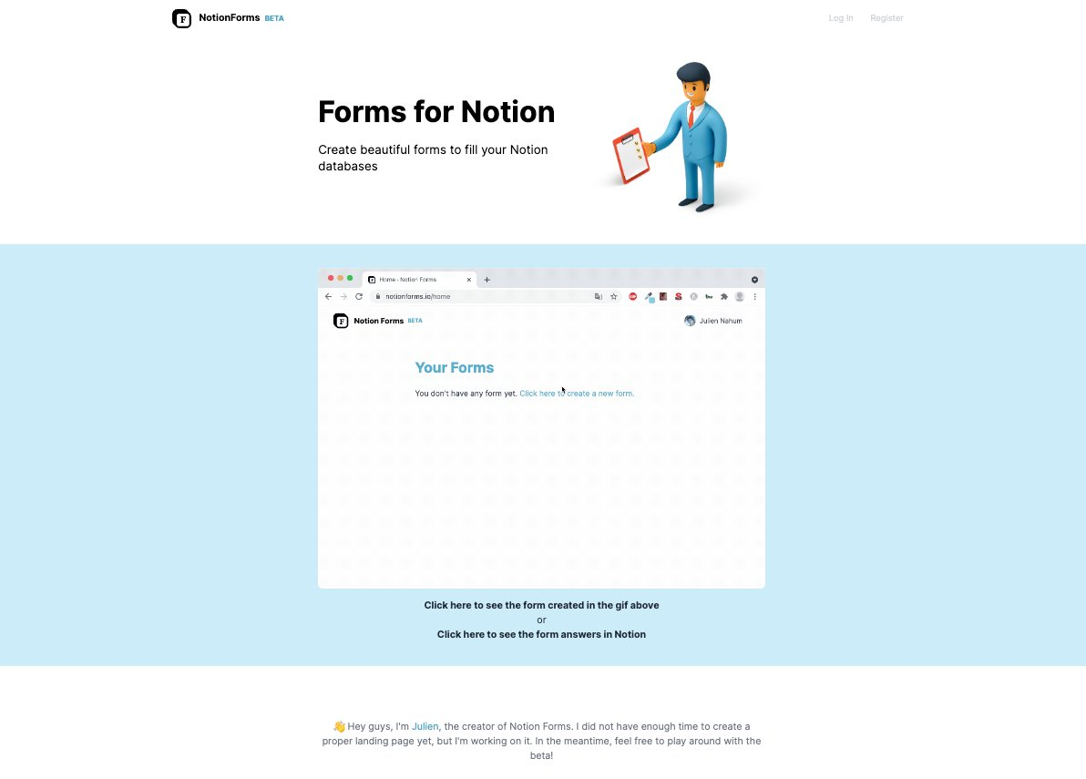 NotionForms first landing page