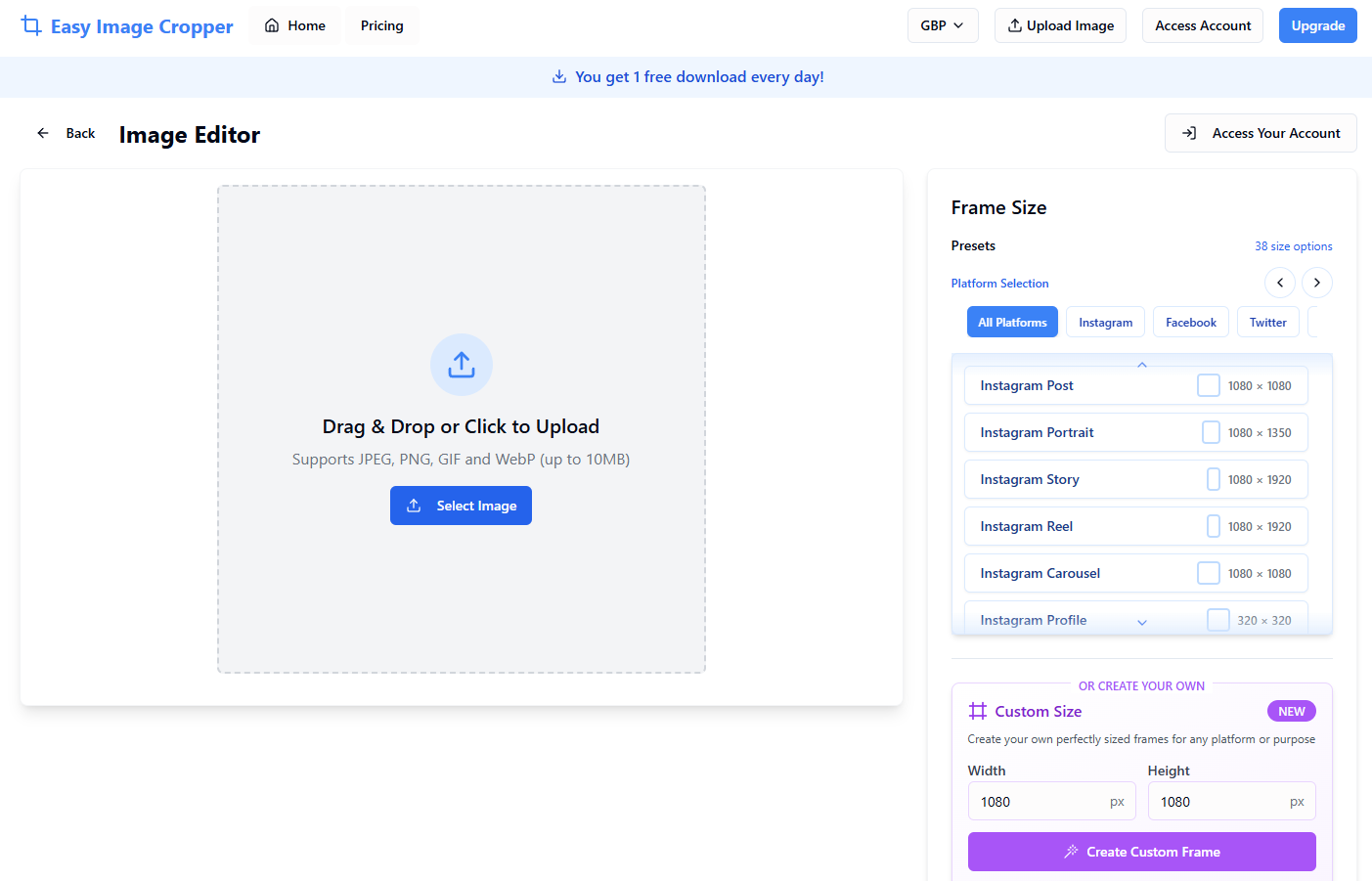 Easy Image Cropper website screenshot