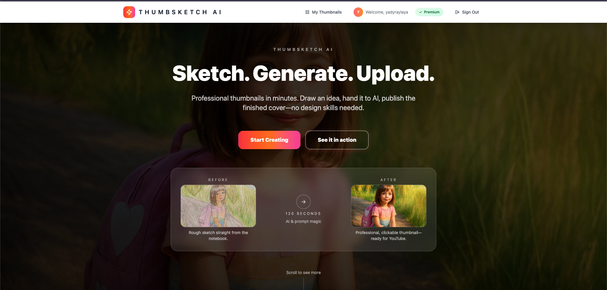 ThumbSketch AI website screenshot